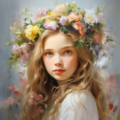 portrait of a girl with flowers in hair 