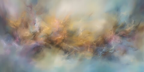 Obraz na płótnie Canvas Ethereal wisps of misty colors swirling softly, enveloping the frame in a serene and dreamlike aura.