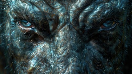 a close up of an animal's face with a lot of hair on it's face and eyes.