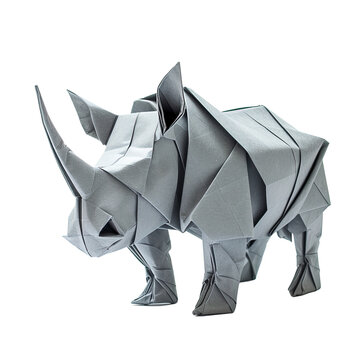 Origami Rhinoceros Creation isolated on white or transparent background