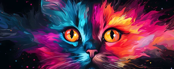 Fotobehang A quirky adorable cat illustration with a trendy pop art style. Concept Cat Illustration, Pop Art Style, Quirky Design, Adorable Pet, Trendy Art © Ян Заболотний