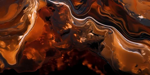 Foto op Plexiglas Liquid pools of fiery copper and velvety molasses converge, creating an otherworldly tableau of abstract beauty, captured in stunning high definition. © Abdullah