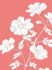 A white flower in full bloom stands out against a soft, pink background, creating a visually striking contrast.