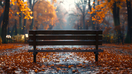 Bench in autumn park.