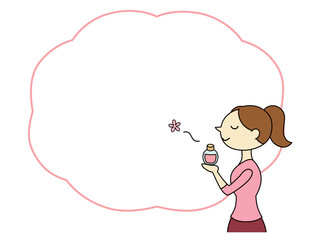 香水の香りを楽しむポニーテールの女性　フレーム付　主線あり