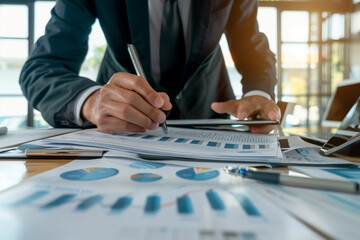 Fototapeta premium Strategy, Meeting, and business presentation of a corporate organizing a financial marketing initiative.