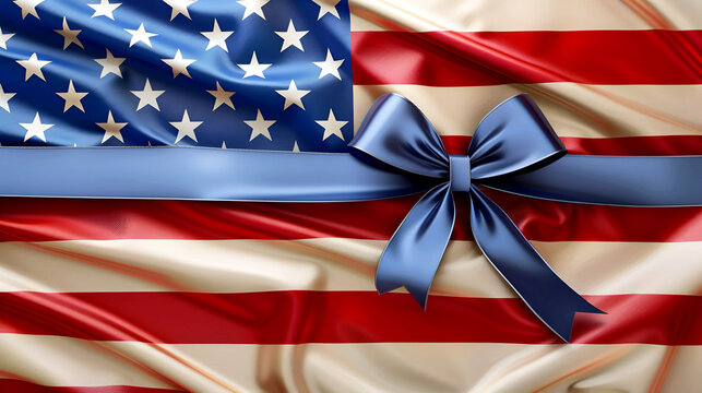 Patriotic image: an American flag with an elegant bow, symbolizing the unity and pride of the nation. A colorful concept of the American spirit.