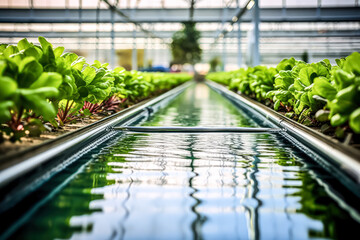 An efficient irrigation system meticulously waters seedlings in a greenhouse, fostering optimal growth conditions for vibrant and healthy plants. - obrazy, fototapety, plakaty