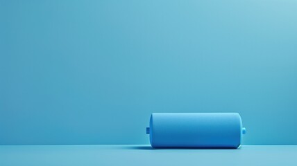 A blue battery lying on a matching blue background with a clear shadow