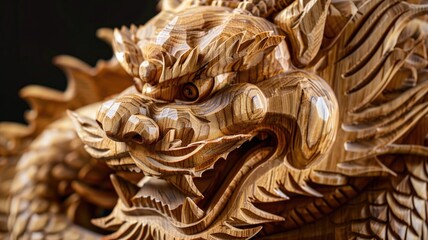 Exquisite wooden dragon sculpture with intricate details