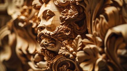 Detailed craftsmanship is showcased in the carved wooden artwork