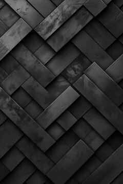 Abstract black design ideal for phone wallpapers, featuring a monochromatic scheme with a symmetrical pattern of parallelogram tiles, illuminated with lighting in the lower right third.