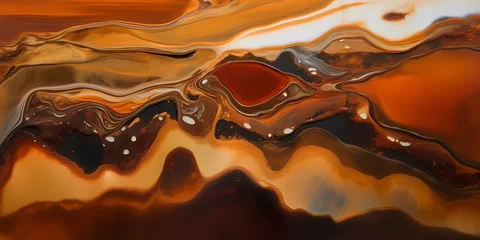 Keuken spatwand met foto Soft gradients of molten copper and molasses hues create a dreamy, ethereal atmosphere in this captivating liquid landscape. © Abdullah