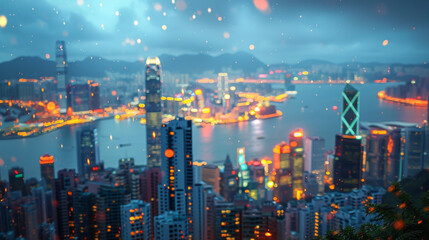 blurred lights from peak Victoria, Hong Kong.