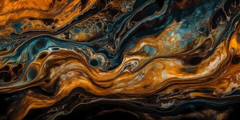 The vibrant colors of molten copper and molasses swirl together, forming a hypnotic pattern that draws the viewer into its depths.