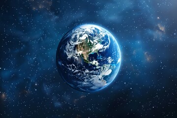 Planet Earth in space with stars background. Happy Earth day and Environment Day. Green world, ecology and eco-friendly lifestyle concept. Reduce global warming. Design for banner, poster 