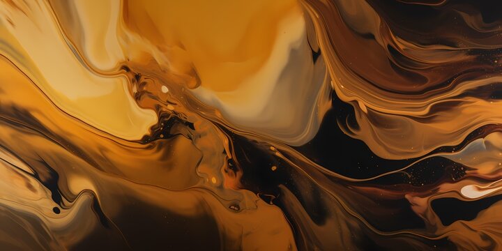 Veils of golden caramel and rich mocha converge in a hypnotic dance, mirroring the fluid movement of molten copper and molasses hues against an abstract, ethereal backdrop.