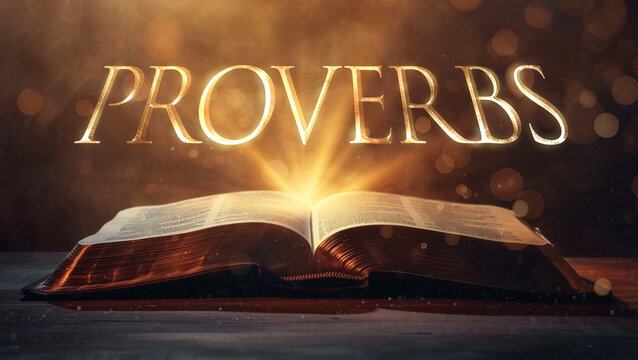 Book of Proverbs. Open bible revealing the name of the book of the bible in a epic cinematic presentation. Ideal for slideshows, bible study, banners, landing pages, religious cults and more