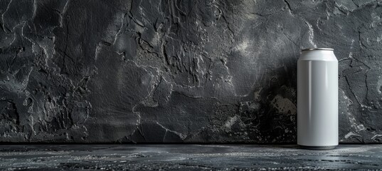 White soda can mockup on abstract background with space for text, beverage container concept.