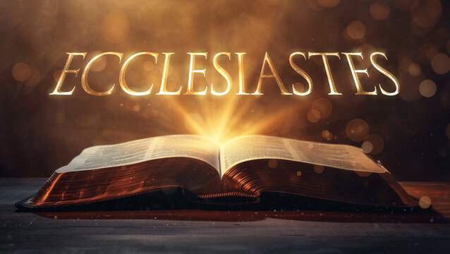 Book of Ecclesiastes. Open bible revealing the name of the book of the bible in a epic cinematic presentation. Ideal for slideshows, bible study, banners, landing pages, religious cults and more