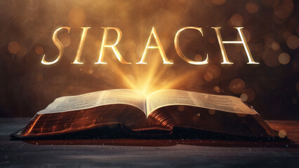 Book of Sirach. Open bible revealing the name of the book of the bible in a epic cinematic presentation. Ideal for slideshows, bible study, banners, landing pages, religious cults and more - obrazy, fototapety, plakaty