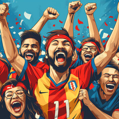 Cartoon people cheering for their soccer team's win