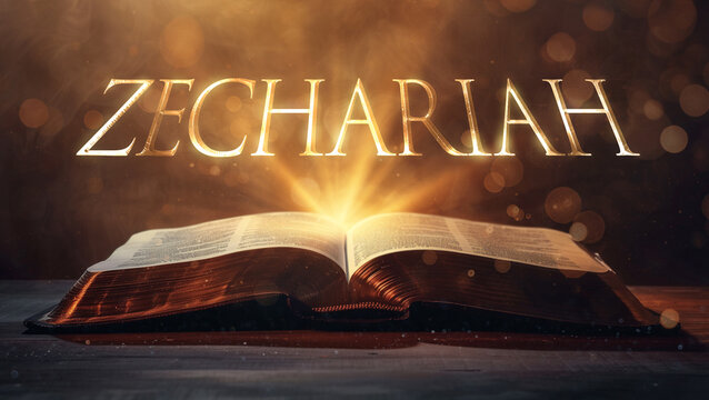 Book of Zechariah. Open bible revealing the name of the book of the bible in a epic cinematic presentation. Ideal for slideshows, bible study, banners, landing pages, religious cults and more