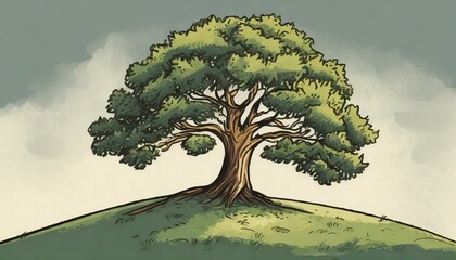 Drawing of a tree on top of a hill