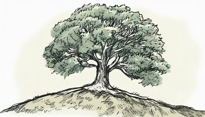 Drawing of a tree on top of a hill