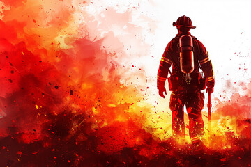 Firefighter Standing in Front of Large Fire