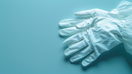 White latex gloves on blue background