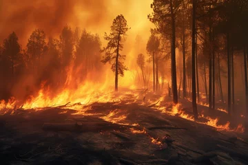 Fotobehang view Environmental crisis Forest ablaze, widespread fire, air pollution and habitat damage © Jawed Gfx