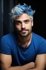 Obraz premium Portrait of Handsome Young Man with Dyed Hair