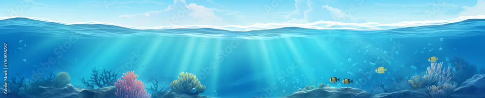 Wall mural abstract background with underwater theme, web site header or footer template
