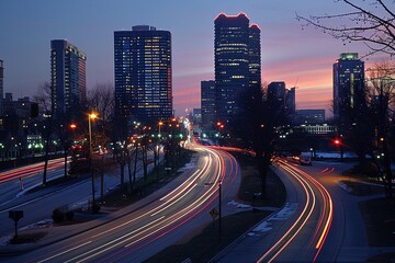 Obraz premium Engage your audience with a dynamic city skyline designed specifically for your business web banner, projecting a sense of ambition and progress