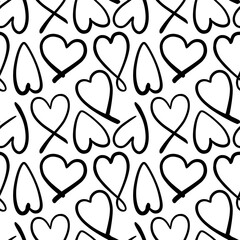 Seamless pattern with hearts in doodle style. Hand drawn vector illustration.