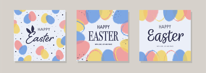 Fototapeta na wymiar Happy Easter cards set. Modern background with hand painted eggs. Vector illustration