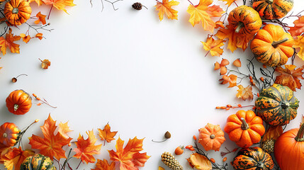 Obraz premium Isolated Autumn Leaves and orange pumpkins on white background, autumn or winter greeting cards, october, 