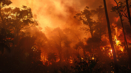 Climate emergency fire in the rainforest. - obrazy, fototapety, plakaty