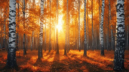 The birch forest of golden autumn