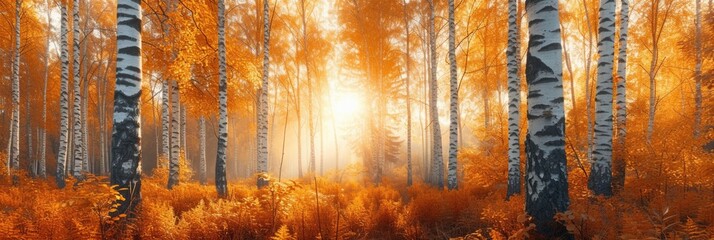 The birch forest of golden autumn