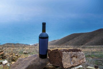 Bottle of wine in the mountains - 750930727