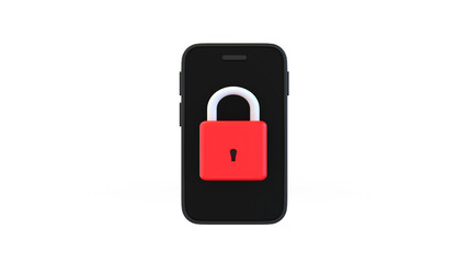 padlock with Smart Phone for online password security  3d render isolated illustration