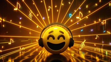 Cheerful smiley with headphones