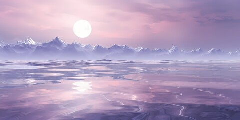Soft misty waves of lavender and gray in 3D, their shiny surface reflecting the soft glow of moonlight, creating a serene ambiance.