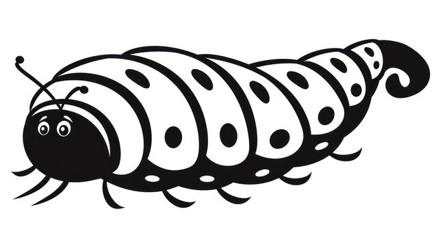 a black and white drawing of a caterpillar with a happy face on it's back and legs.