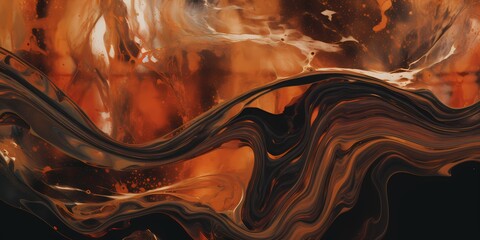 A mesmerizing blend of molten copper and molasses hues creates a dynamic and ever-evolving liquid landscape that captivates the imagination. - obrazy, fototapety, plakaty