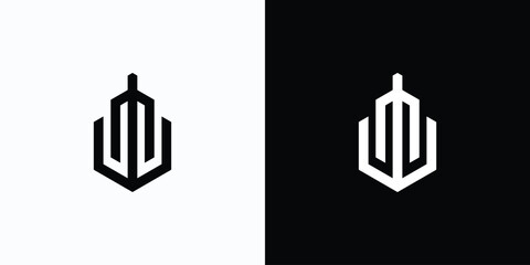 Vector logo design for the initials of the letters M W in the shape of an urban building in a modern, simple, clean and abstract style.