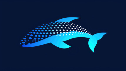 a blue and white fish with dots on it's back and a black background with a white dot on it's side.