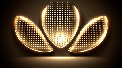 a yellow light that is shining down on a black background, with a pattern of dots on the side of the light.